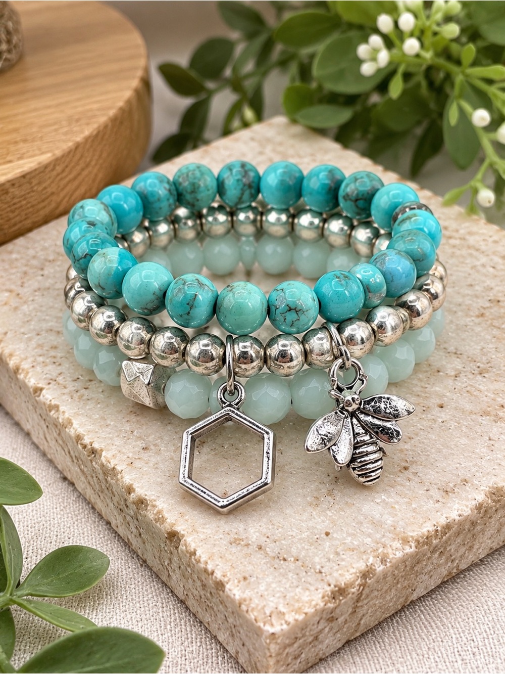 Pomina Turquoise & Silver-Tone 3-Piece Bracelet Set (BR 777/2)